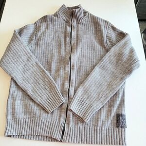 Calvin Klein Jeans Mens Grey Ribbed Full Zip Mock Neck Sweater Large